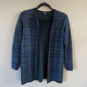 Talbots Petites Cardigan Womens P Blue Wool Black Watch Plaid Open Academia